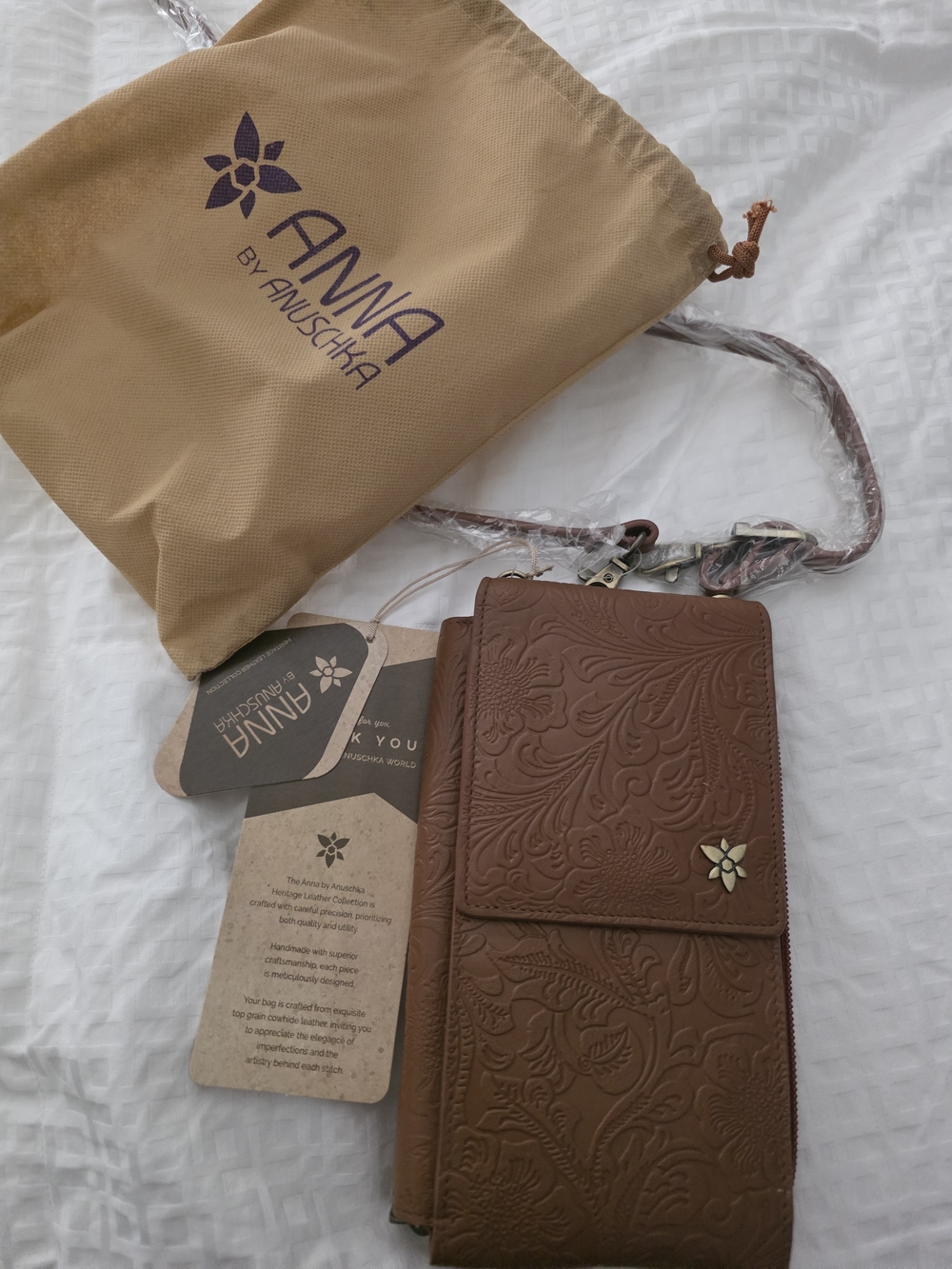 Anna by Anuschka Embossed Leather Crossbody Wallet - Brown